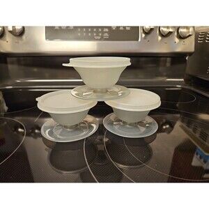 Set Of 3 Vintage Tupperware 754-30 Smoke Grey Pudding Jello Dessert Cups w Lids